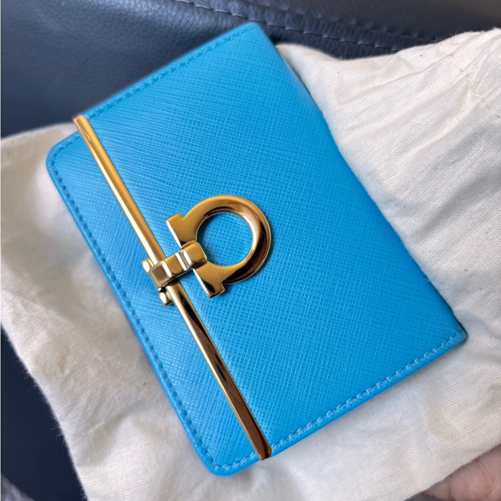 Salvatore Ferragamo Chic Blue Card Holder with Gold Detail